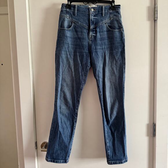 Frame Denim Maya River Retro V Yoke Straight Jeans Blue 5-Pocket High Rise Sz 28 - Picture 1 of 7